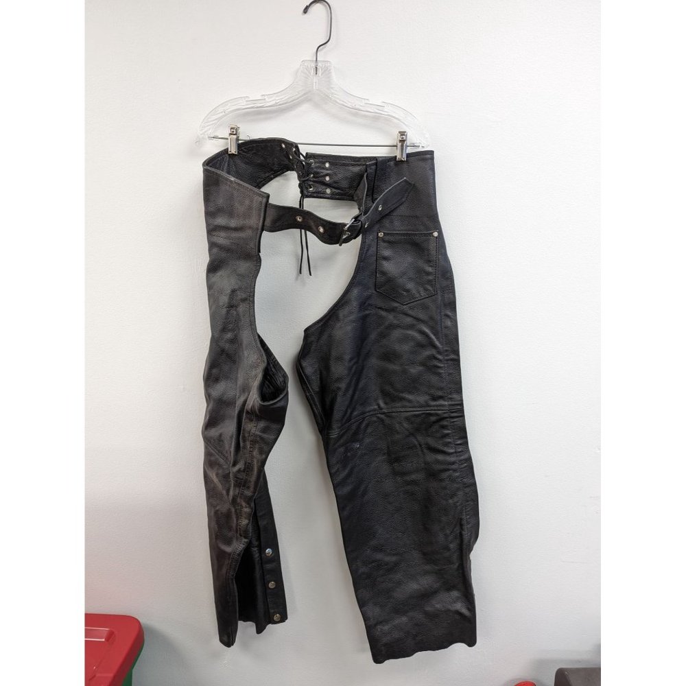 Vintage Genuine Black THICK Leather Motorcycle Chaps Biker Wear 3XL
